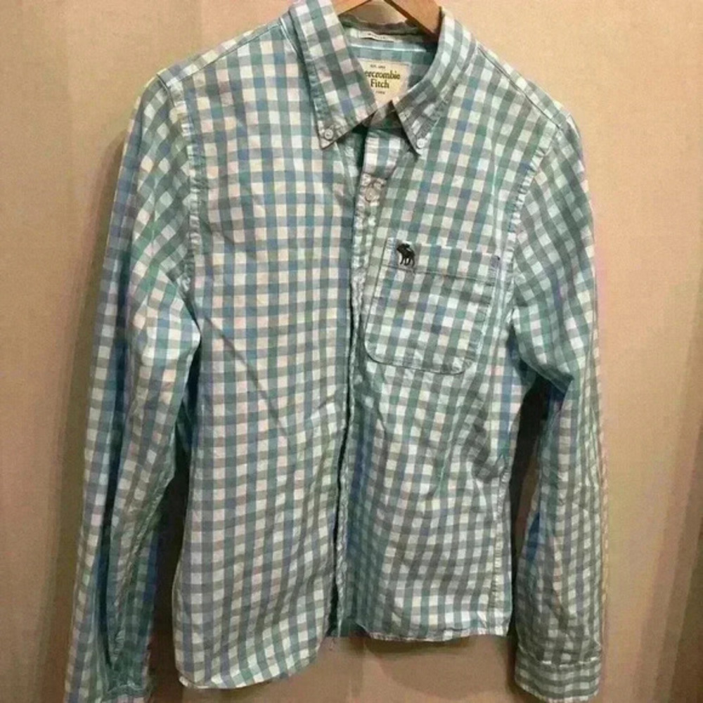 Abercrombie and Fitch Blue White Stripped Button Down Size Large Muscle‎ Fit